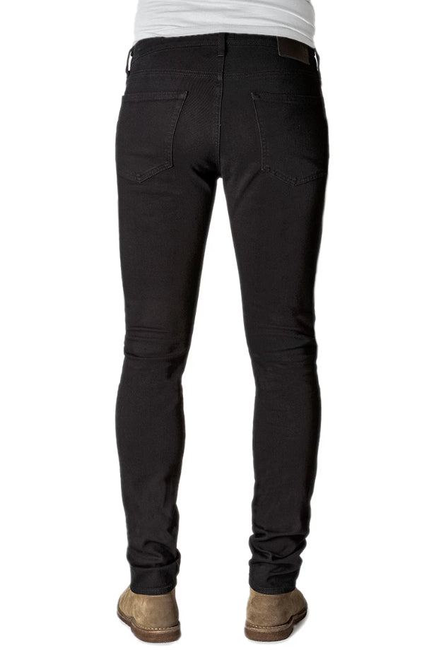 Back of S.M.N Studio's Finn in Onyx Men's Jeans. A tapered slim fit jean in black comfort stretch premium sustainable Italian denim