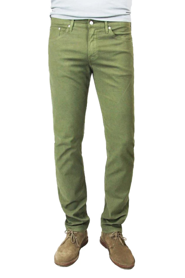 S.M.N Studio's Hunter in Army Green Men's Twill Jeans. A slim stretch comfort twill pant in an army green color 