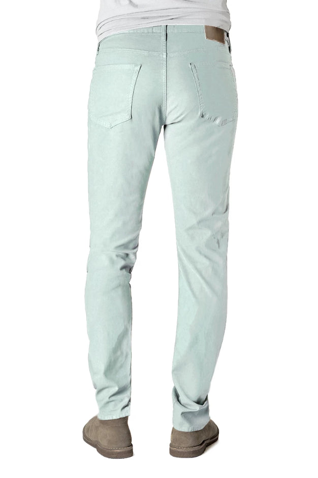 Back of S.M.N Studio's Hunter in Seafoam Men's Jeans. A standard slim stretch comfort twill pant in a mint color 