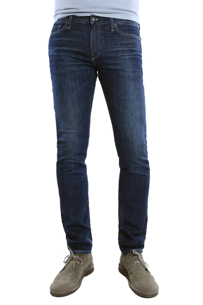 S.M.N Studio's Hunter in Maxwell Men's Jeans - Slim fit jean in dark washed comfort stretch premium Japanese denim with light fades, whiskering and honeycombs, to contrast against dark wash