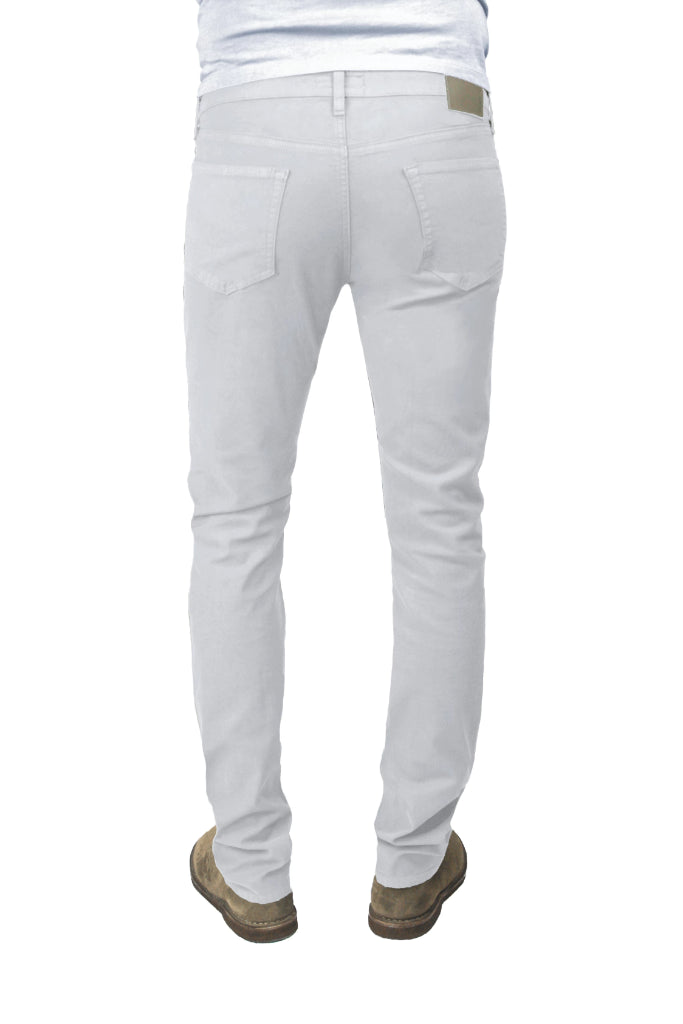 Back of S.M.N Studio's Hunter in Light Gray Men's Twill Pants. A slim stretch comfort twill pant in a light grey color 