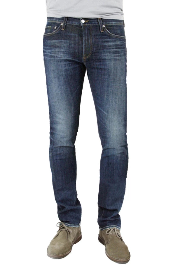 S.M.N Studio's Hunter in Bristol Men's Jeans - Slim fit dark denim wash finished with light contrast fading with 3d whiskering accents
