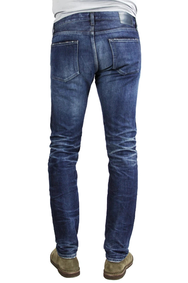 Back of S.M.N Studio's Mercer in Rockford Men's Jeans - Slim Fit Dark Indigo vintage wash inspired men's jeans made in 100% Japanese cotton selvedge denim and natural fading