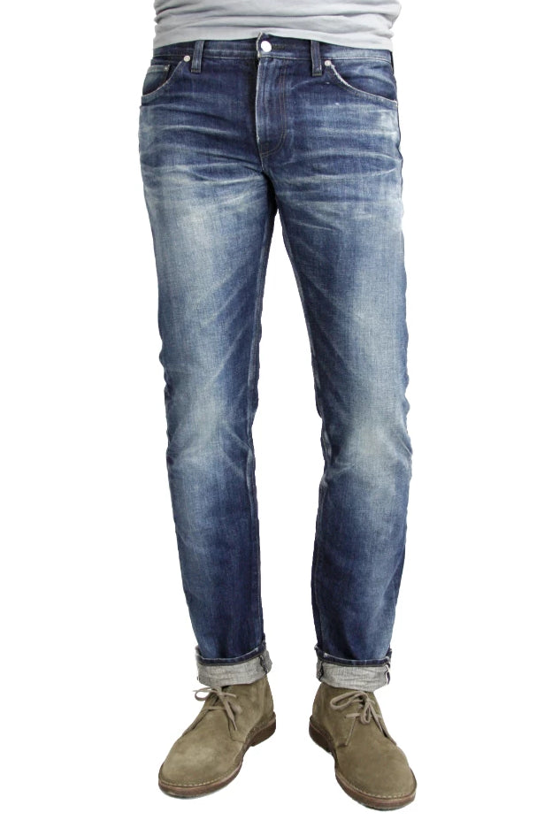 S.M.N Studio's Mercer in Rockford Men's Jeans - Slim Fit Dark Indigo vintage wash inspired men's jeans made in 100% Japanese cotton selvedge denim and natural fading