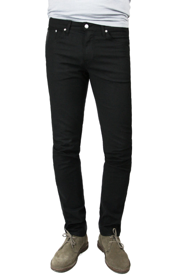 S.M.N Studio's Finn in Black Men's Twill pants. Tapered slim comfort stretch twill pants dyed in black