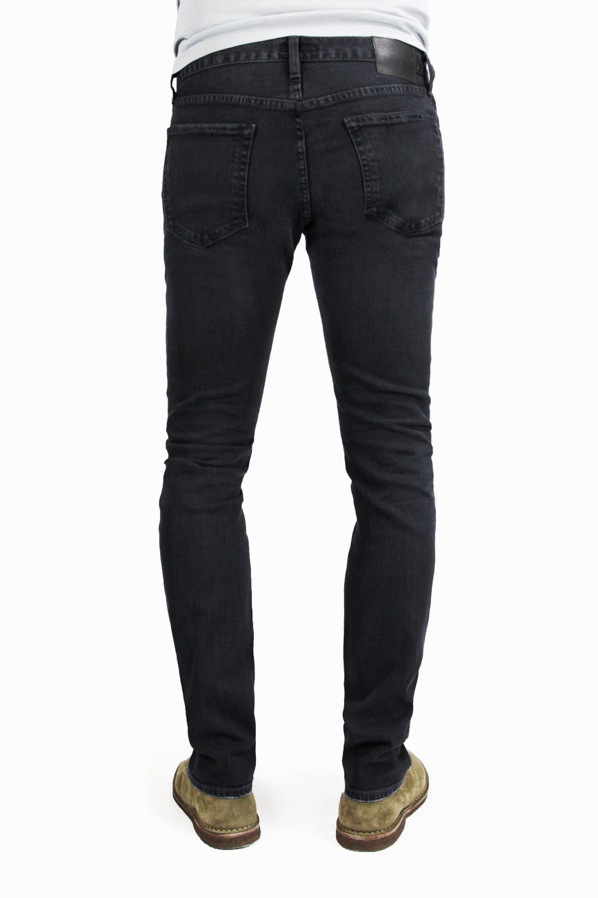 Back of S.M.N Studio's Finn in Black Rock Men's Jeans - Tapered slim fit jean in a black comfort stretch premium Japanese denim