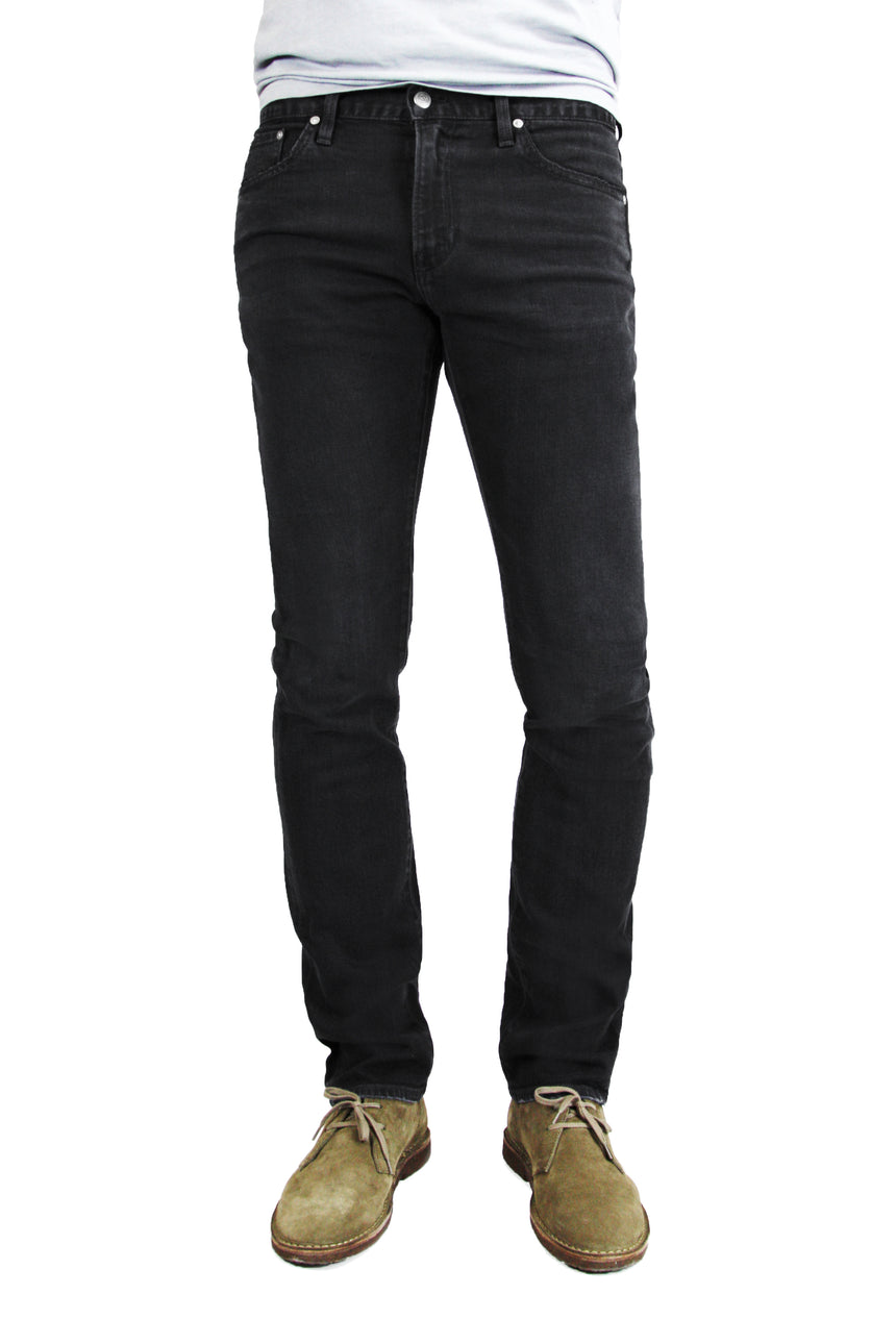 S.M.N Studio's Finn in Black Rock Men's Jeans - Tapered slim fit jean in a black comfort stretch premium Japanese denim