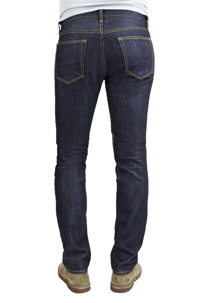 Back of S.M.N Studio's Hunter in Bravo Men's Jeans - Slim fit jeans made with a comfort stretch raw denim wash treatment 