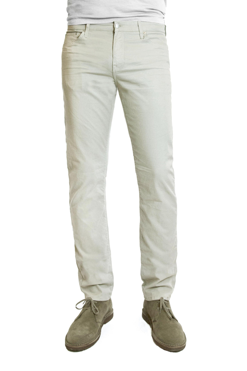 S.M.N Studio's Hunter in Stone Men's Twill Jeans - Slim comfort stretch twill pants in a light tan color with grey tones