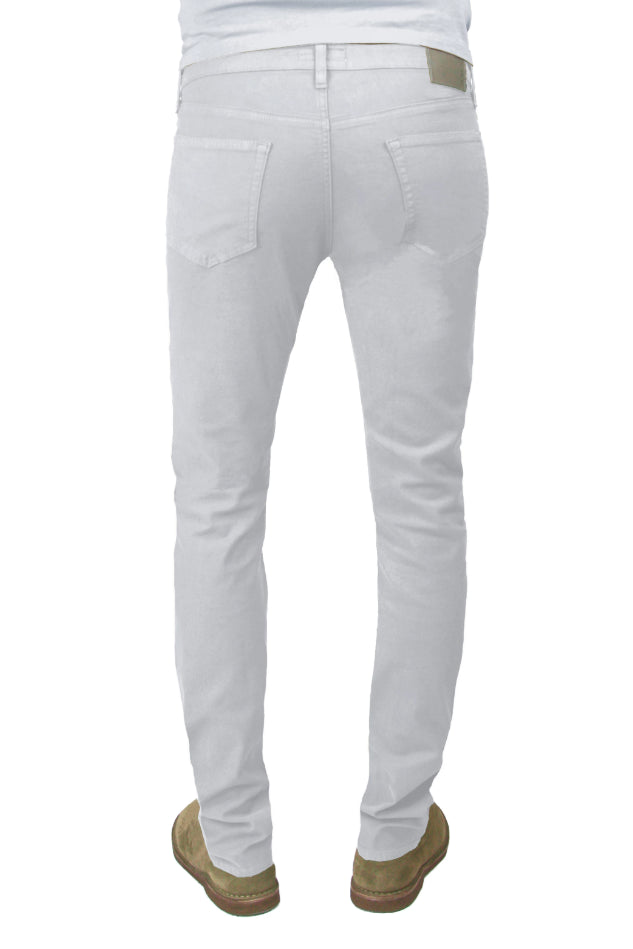 Back of S.M.N Studio's Finn in Light Gray Men's Jeans. A tapered slim stretch comfort twill pant in a light grey color 