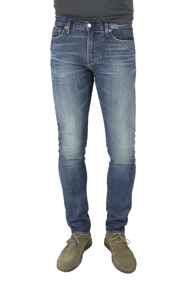 S.M.N Studio's Finn in Port Men's Jeans - Tapered Slim Dark vintage wash jeans in a comfort stretch Italian denim 