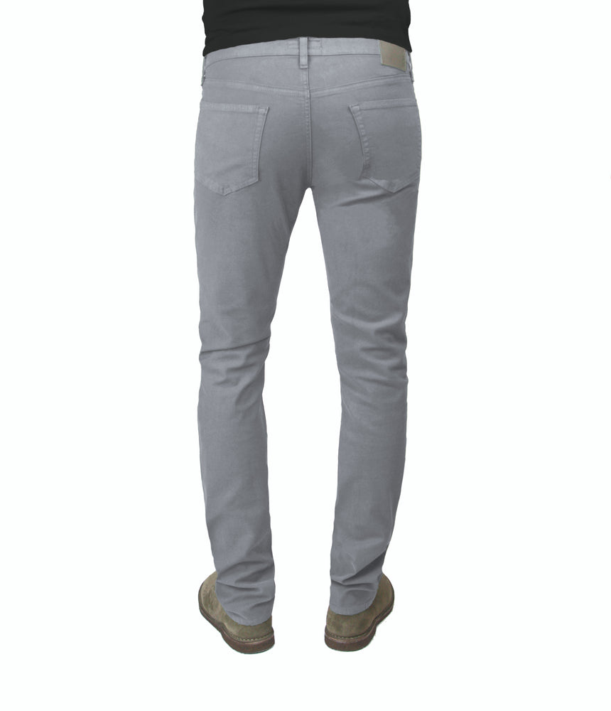 Back of S.M.N Studio's Hunter in Moonstone Men's Twill Pants - Slim comfort stretch twill pants in a grey color 